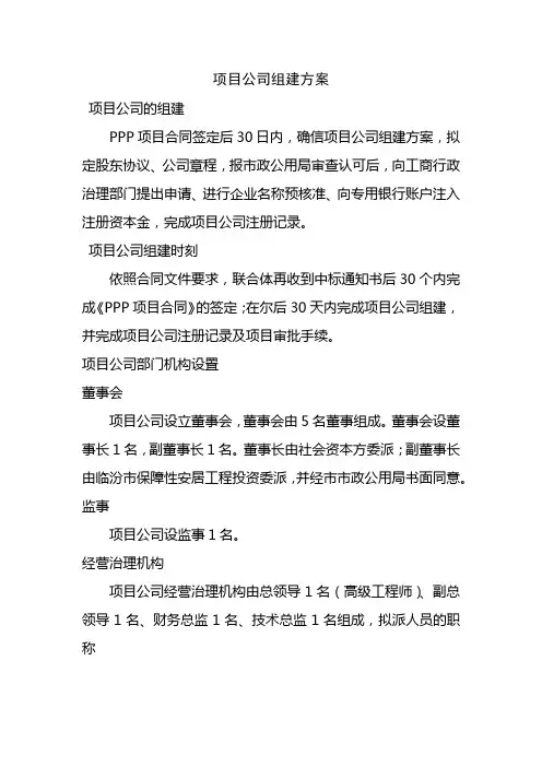 XX项目公司的组建方案