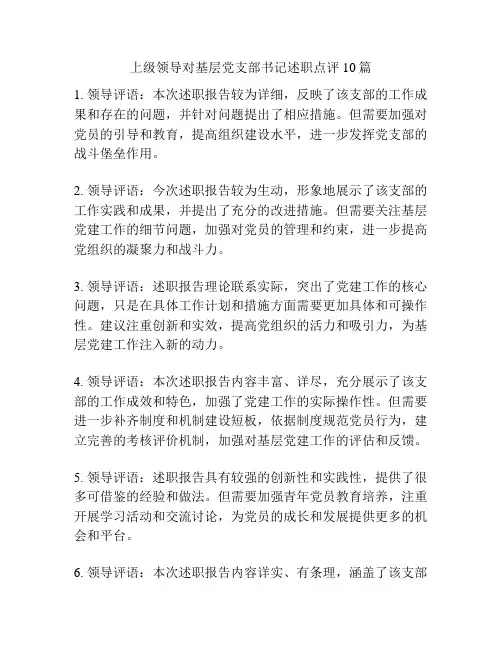 上级领导对基层党支部书记述职点评10篇