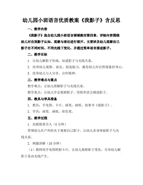 幼儿园小班语言优质教案《我的影子》含反思