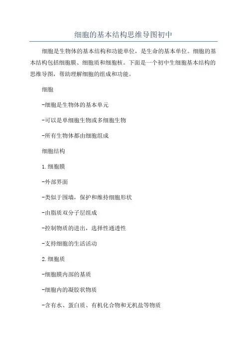 细胞的基本结构思维导图初中