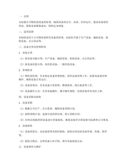 物资部设备管理制度范本