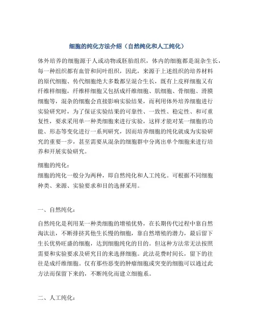 细胞的纯化方法介绍(自然纯化和人工纯化)