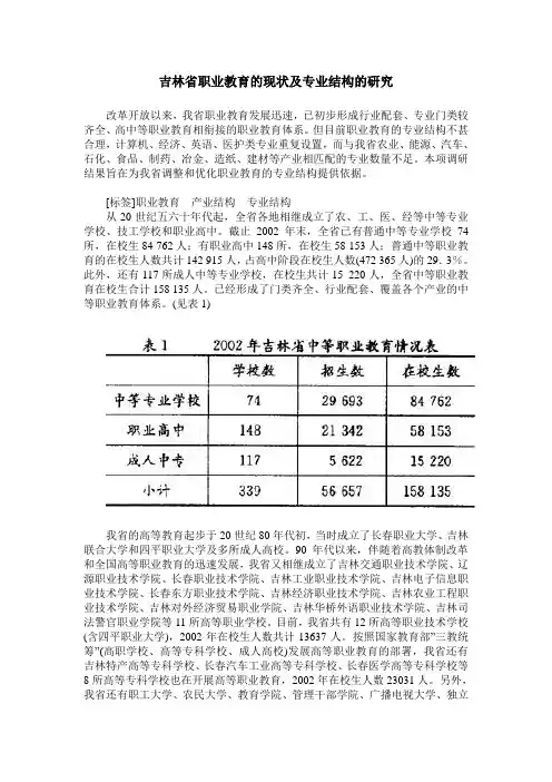 吉林省职业教育的现状及专业结构的研究