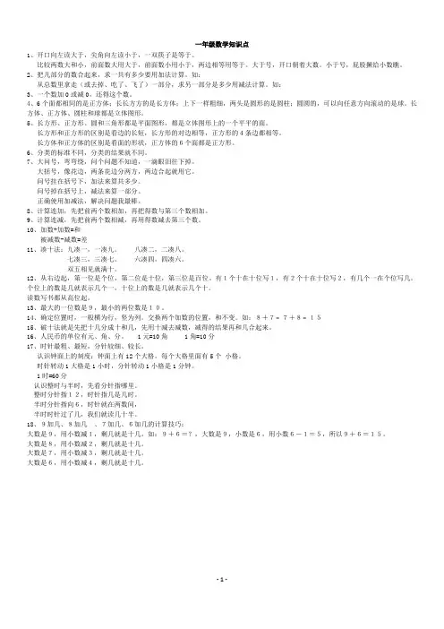 人教版小学数学知识点整理(全)