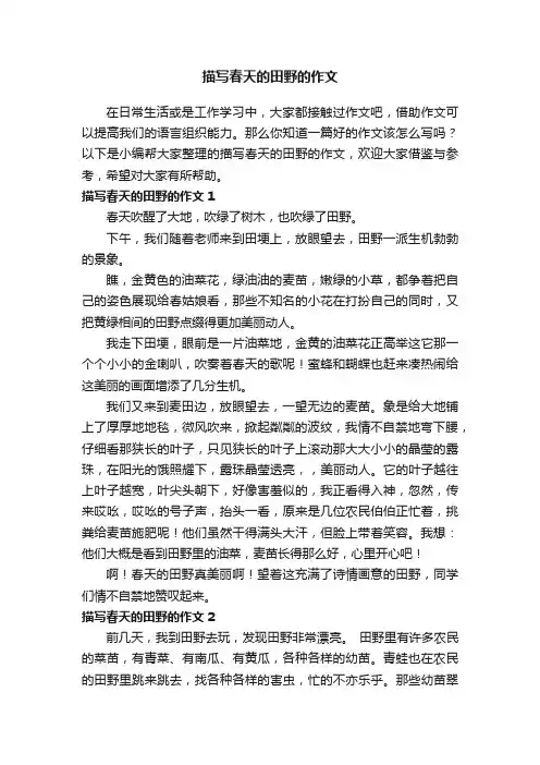 描写春天的田野的作文（通用10篇）