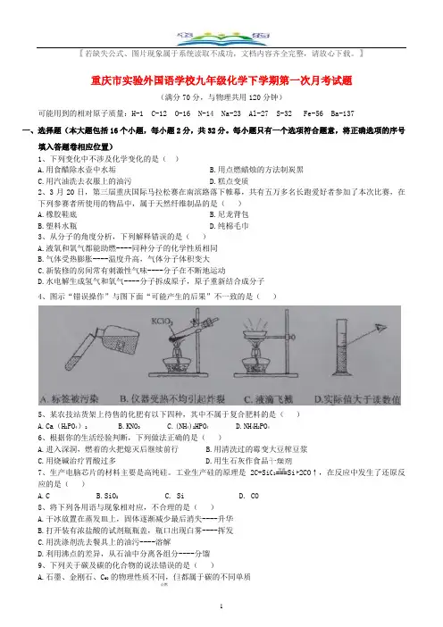 实验外国语学校九年级化学下册第一次月考试题(无答案).doc