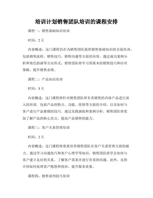 培训计划销售团队培训的课程安排