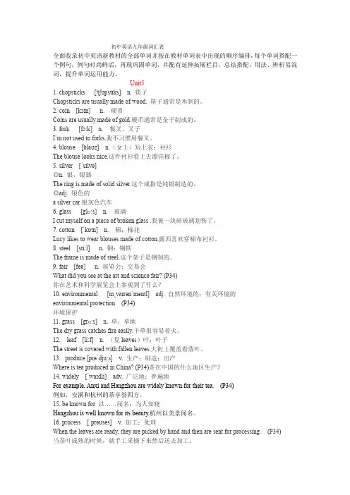 人教新目标初中英语九年级单词一词一句讲解素材(Units5-6)