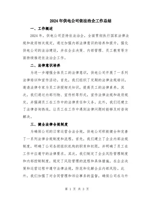 2024年供电公司依法治企工作总结