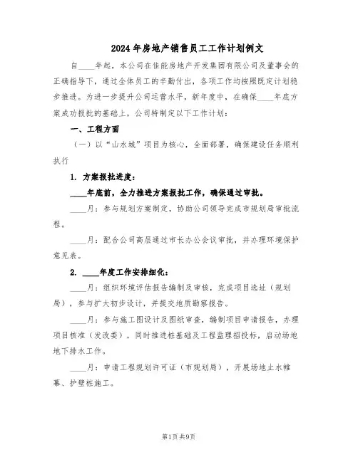 2024年房地产销售员工工作计划例文（五篇）