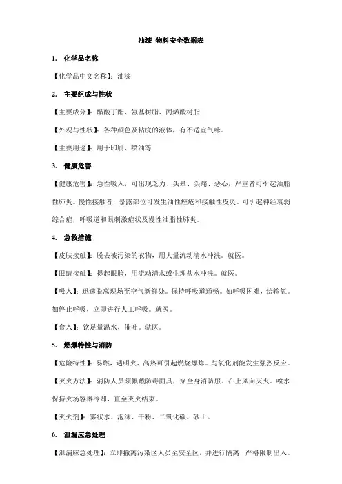 油漆MSDS