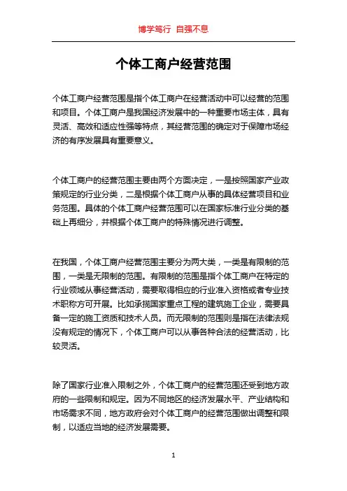 个体工商户经营范围