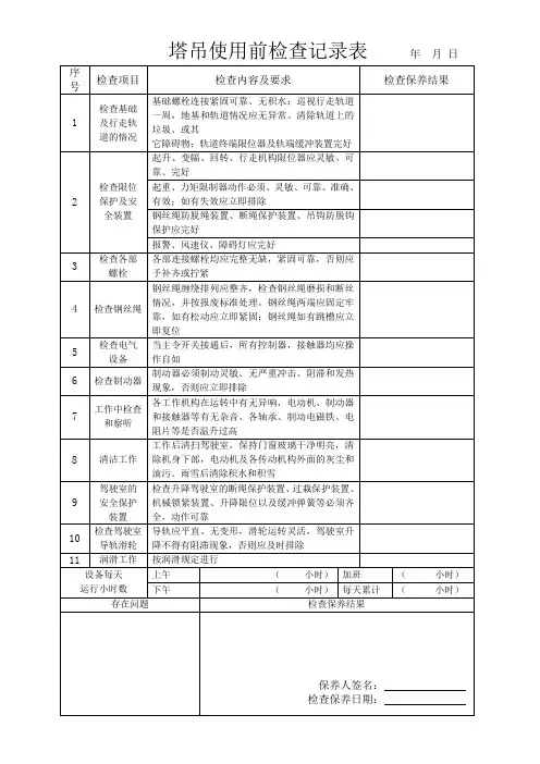 塔吊使用前检查记录表