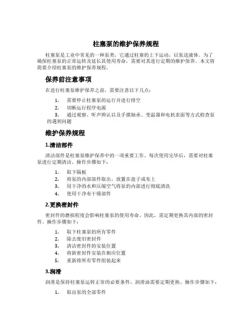 柱塞泵的维护保养规程