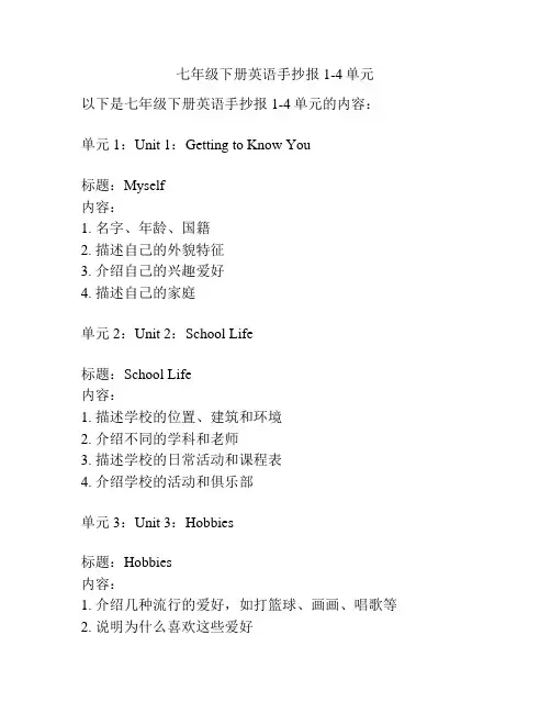 七年级下册英语手抄报1-4单元