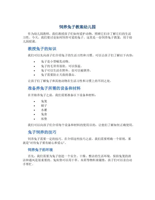 饲养兔子教案幼儿园