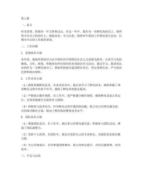 孵化场年度个人总结(3篇)