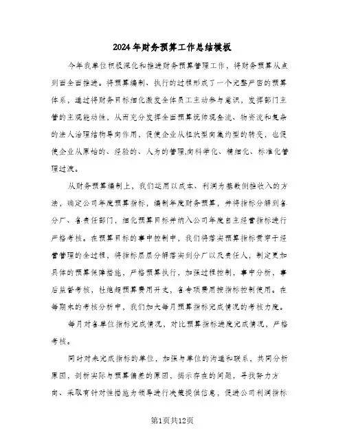 2024年财务预算工作总结模板(五篇)