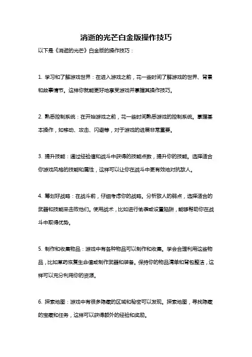 消逝的光芒白金版操作技巧