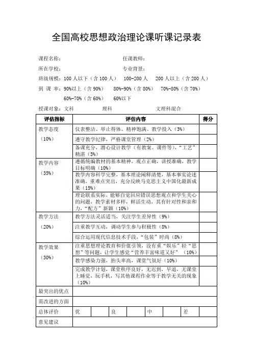 全国思政课听课表