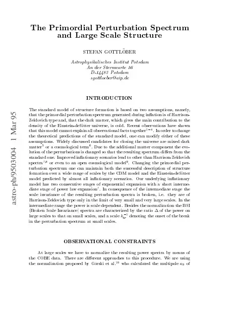 The Primordial Perturbation Spectrum and Large Scale Structure