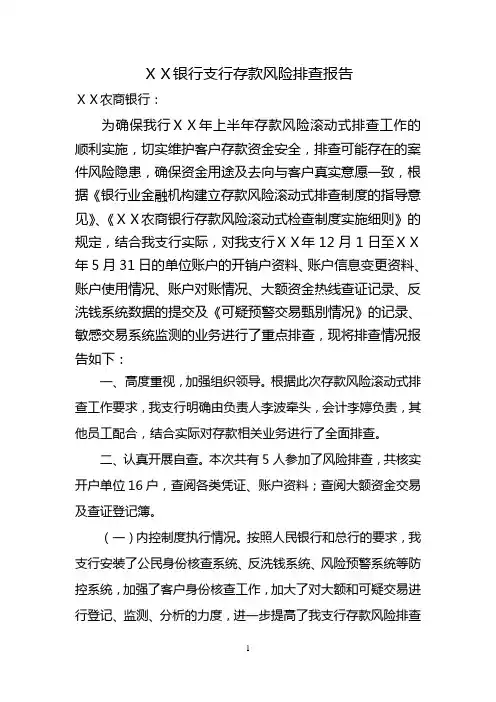 银行支行存款风险排查报告