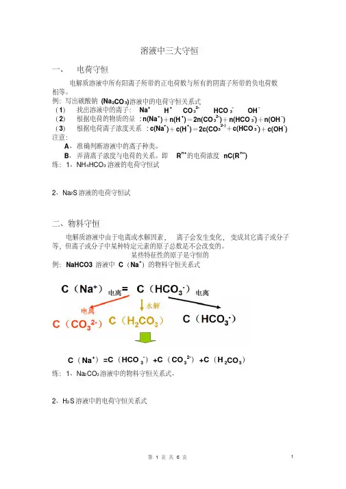 水溶液中三大守恒