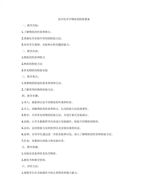 高中化学中物质的检验教案