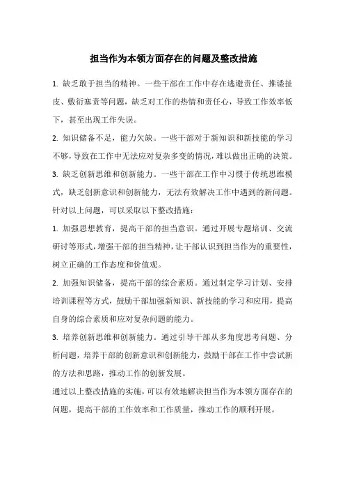 担当作为本领方面存在的问题及整改措施