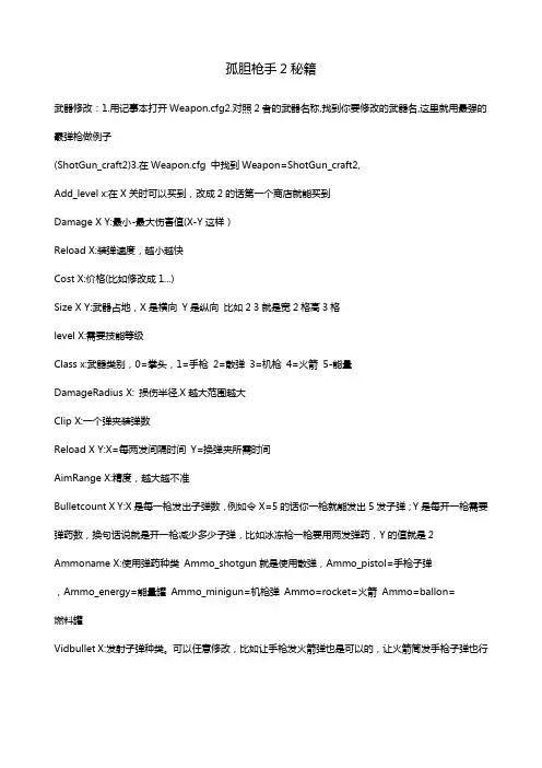 孤胆枪手2秘籍