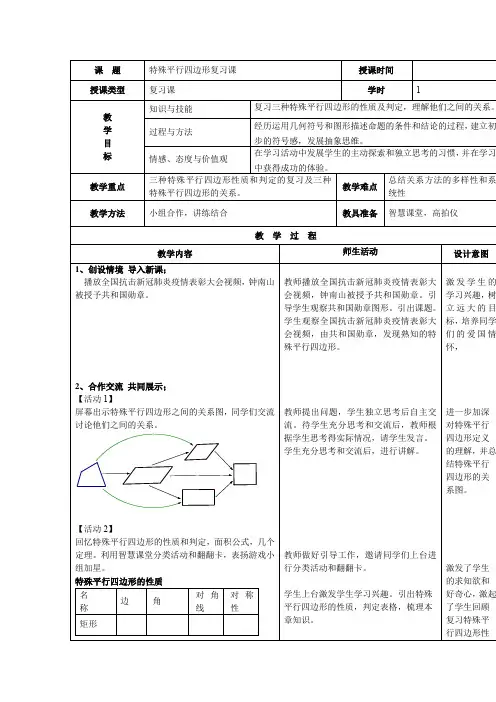 初中数学_特殊平行四边形复习课教学设计学情分析教材分析课后反思