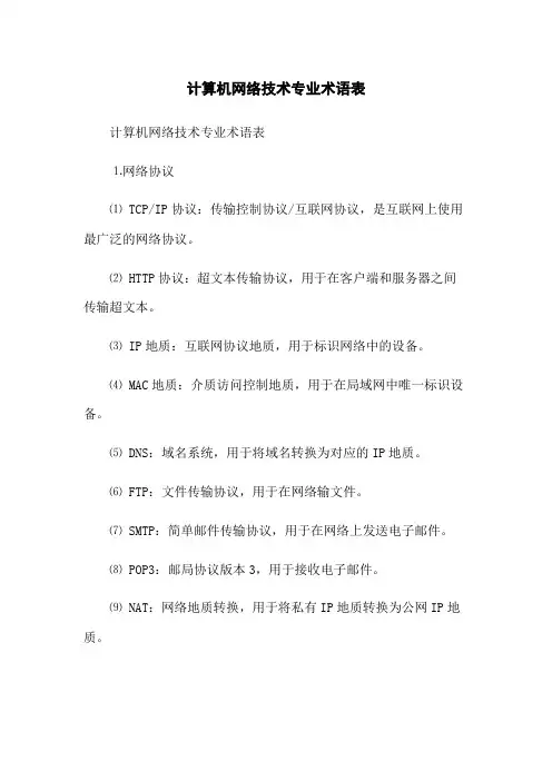 计算机网络技术专业术语表