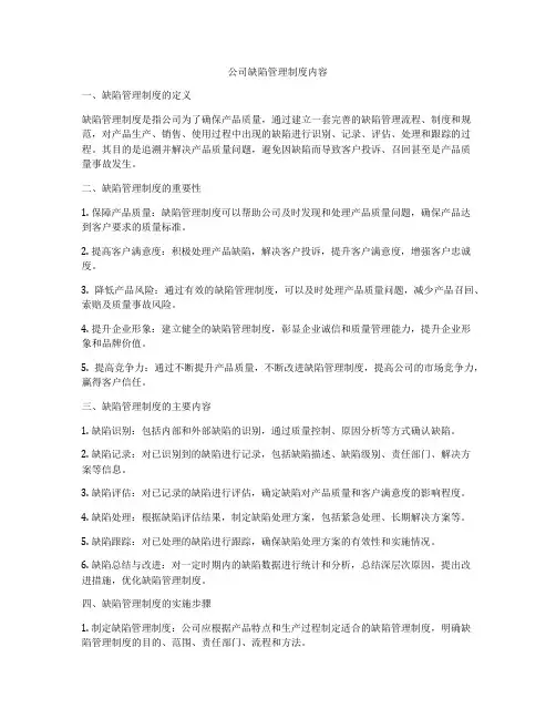 公司缺陷管理制度内容