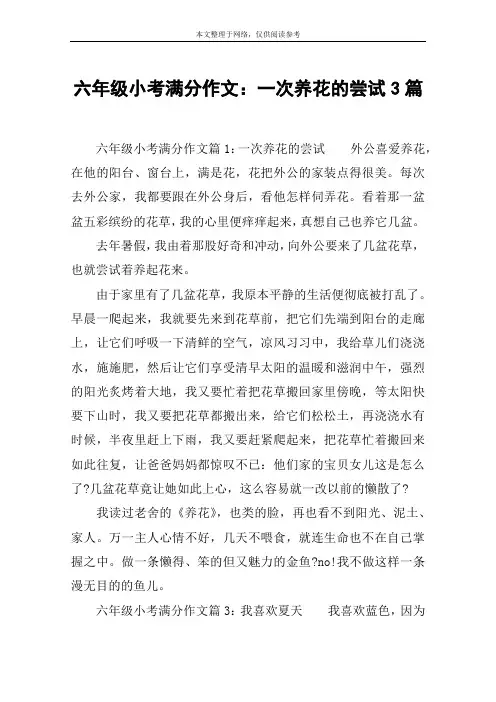 六年级小考满分作文：一次养花的尝试3篇