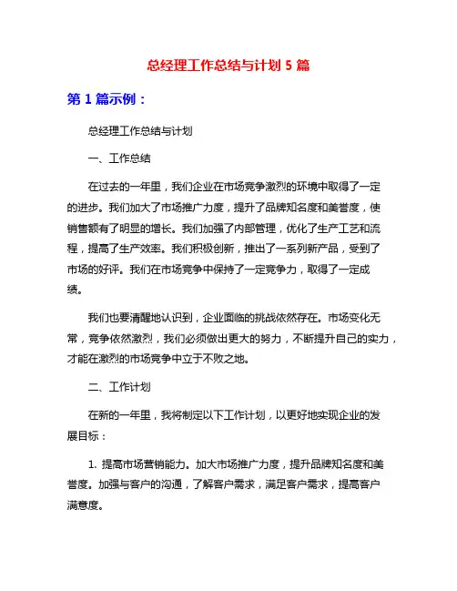 总经理工作总结与计划5篇