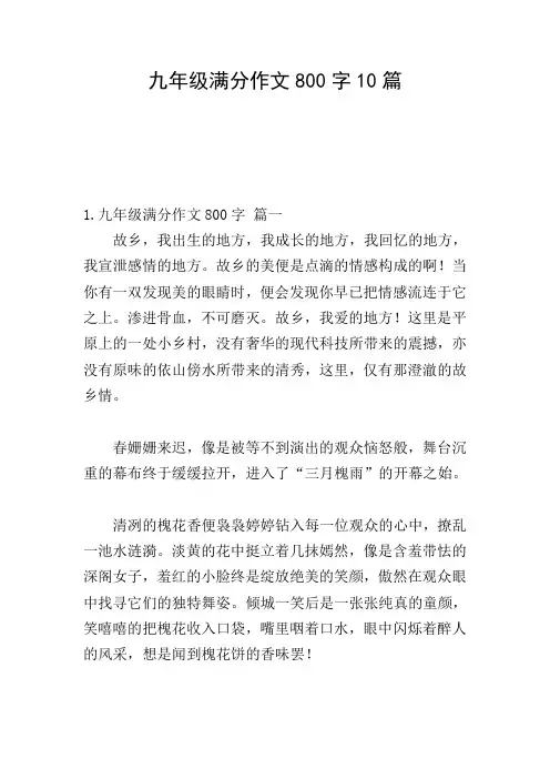 九年级满分作文800字10篇