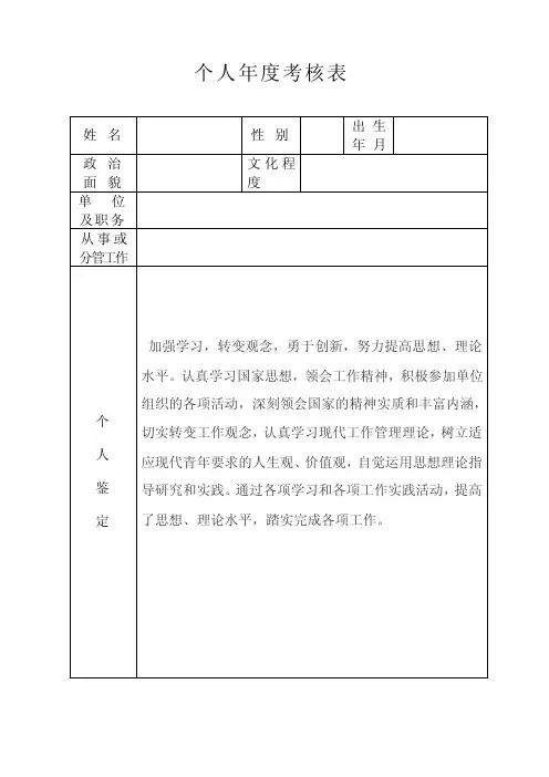 个人年度考核表(模板)