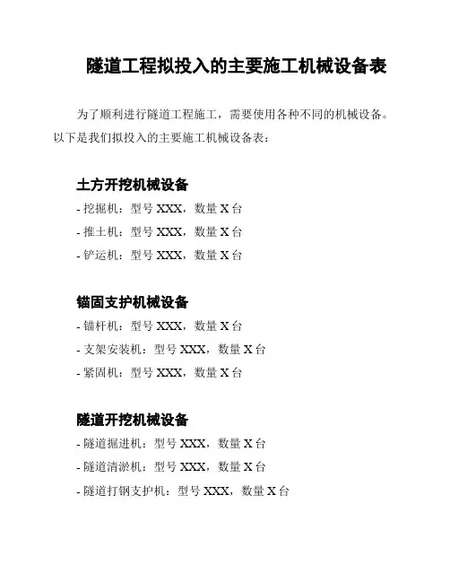 隧道工程拟投入的主要施工机械设备表