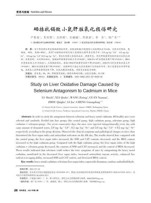 硒拮抗镉致小鼠肝脏氧化损伤研究