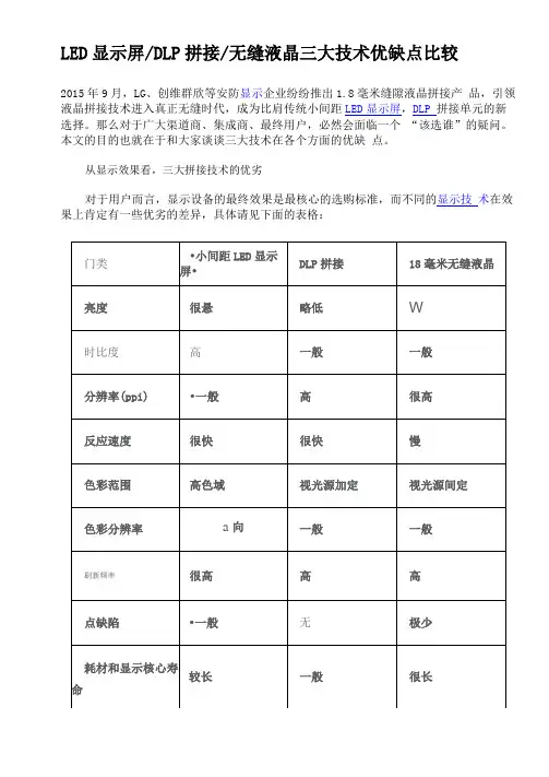 LED显示屏、DLP拼接、无缝液晶三大技术优缺点比较