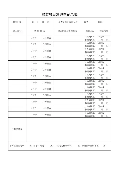 安监员日常巡查记录表