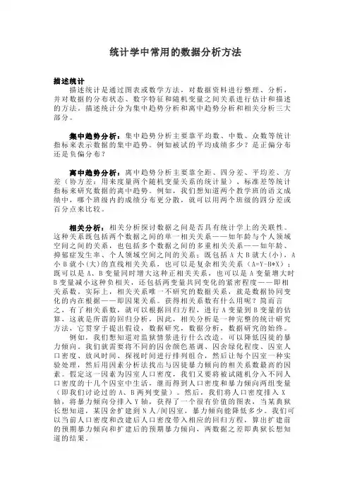 统计学中常用的数据分析方法1描述统计