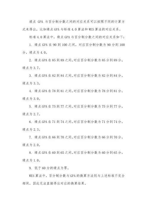 gpa对应标准分