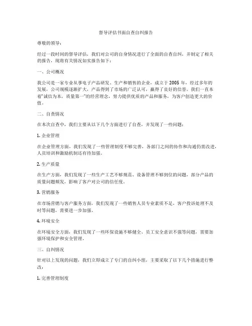 督导评估书面自查自纠报告