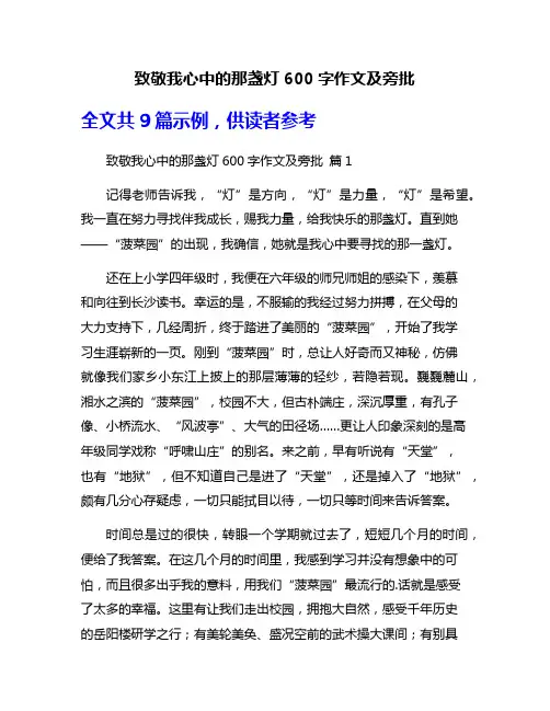 致敬我心中的那盏灯600字作文及旁批