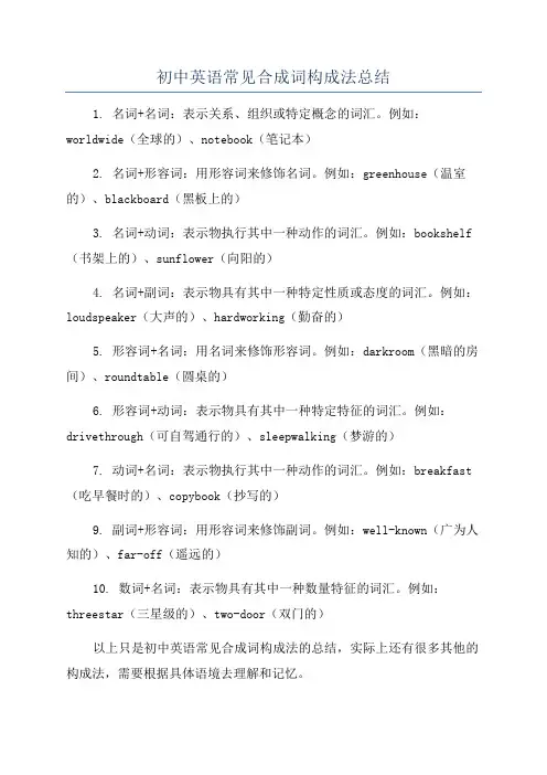初中英语常见合成词构成法总结
