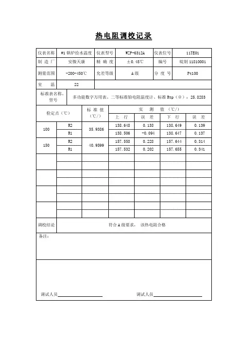 热电偶、热电阻调校记录