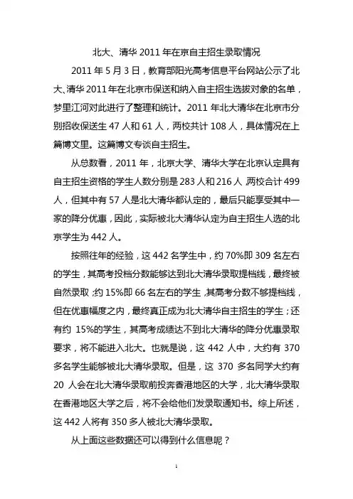 北大清华在京自主招生录取情况