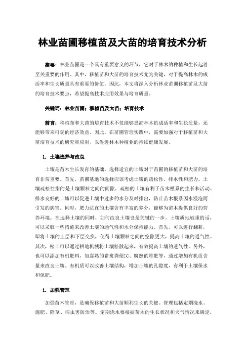 林业苗圃移植苗及大苗的培育技术分析