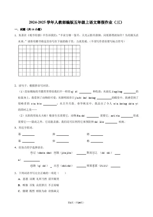 2024-2025学年人教部编版五年级上语文寒假作业(三)